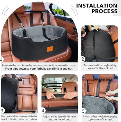 Dog Car Seat for Medium Dogs Up to 50 lbs, Pet Booster Seat for Cars SUVs and Trucks,Washable & Detachable Dog Car Bed with Safety Strap, Thick Cushion, Non-Slip Base(Black/Gray