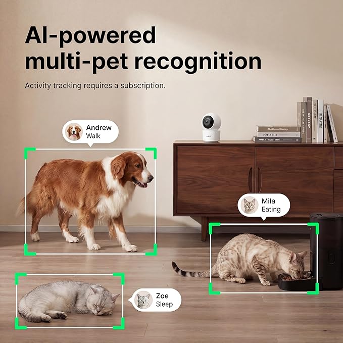 AI Pet Camera Indoor with Phone App, Dog Camera with Speaker, Multi-Pet Recognition & AI Day Summary, 2K 3MP Cat Camera for Indoor, 360° Auto Tracking, Night Vision, 2-Way Talk, WiFi 2.4G/5G