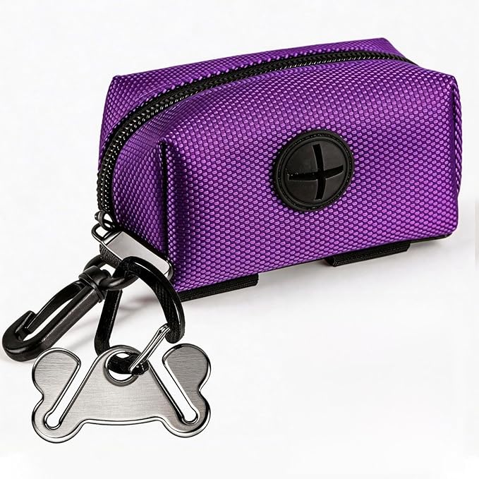 Dog Waste Bag Dispenser Pet Poop Bags Holder for Doggie Waste Bags Dispensers Soft Fabric Zipper Small Doggy Puppy Pouch for Leash Accessory Attachment with Carrier,Purple