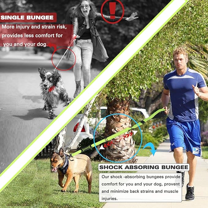 No-Pull Shock Absorbing Bungee Leash for Large Dogs, 4-6 FT Heavy Duty Dog Leash with Traffic Handle & Seat Belt Buckle, Reflective, Up to 150 Lbs