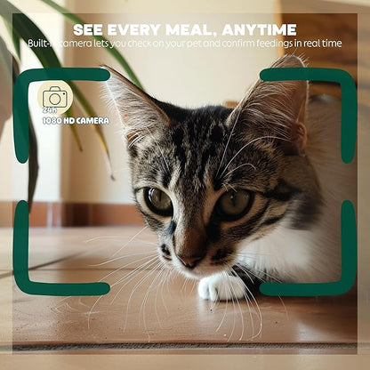 Automatic Cat Feeder with 1080P HD Camera – Timed Dry Food Dispenser for Cats and Dogs, App Control, 6L Capacity, Portion Control, Scheduled Meals, Two-Way Audio