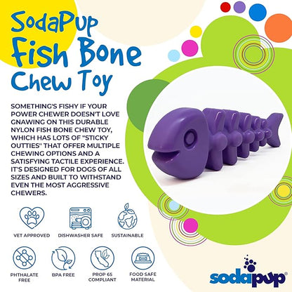 SodaPup Fish Bone – Durable Dog Chew Toy Made in USA from Non-Toxic, Pet Safe, Food Safe, Nylon Material for Mental Stimulation, Clean Teeth, Fresh Breath, Problem Chewing, Calming Nerves, & More