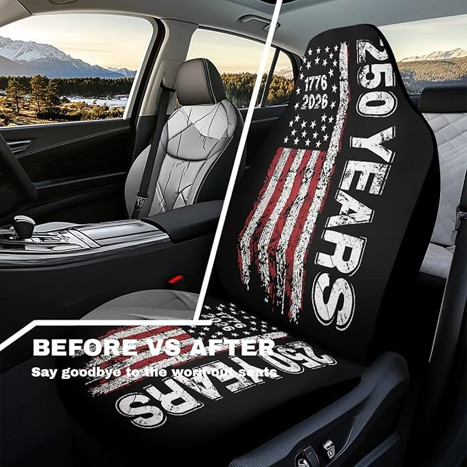 Car Accessories Car Seat Covers for Women Men Front Seat Bucket Cover Protection 250th Anniversary US Flag 1776 2026 Car Accessories Universal Fit for Most Vehicle
