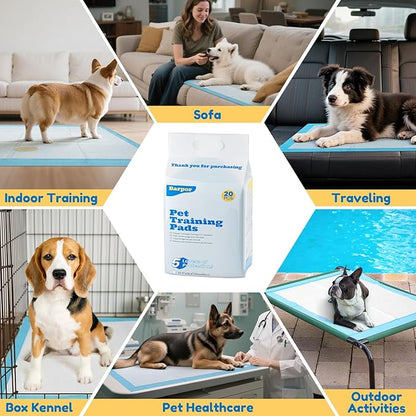 Extra Large Dog Pee Pads 28" x 34" - Barpor 5-Layer Super Absorbent Puppy Pads with Leak-Proof Quick-Dry & Fast-Edge Absorption, Disposable Dog Training Pads Anti-Slip, 20 Pack