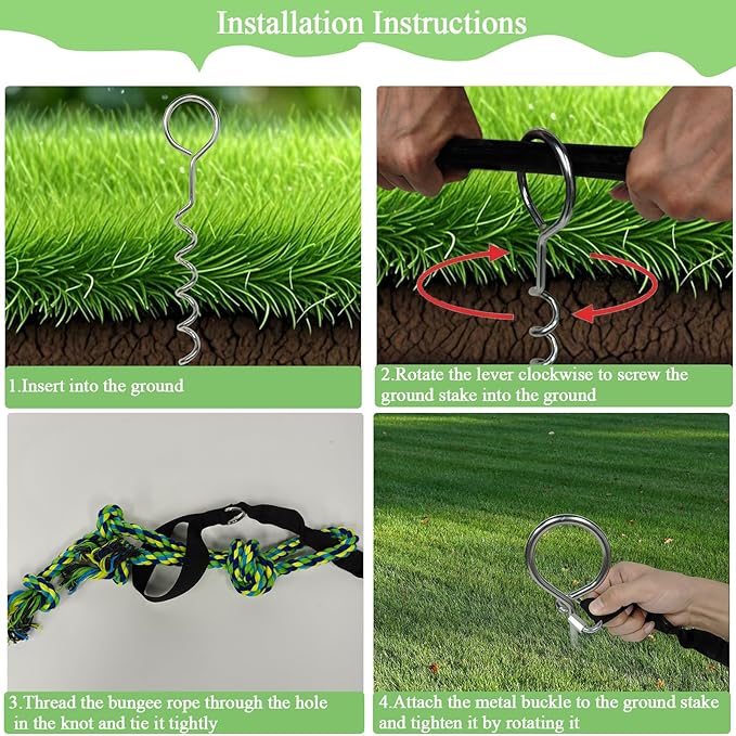 Dog Bungee Tug Toy,Interactive Outdoor Tether Ball Rope Toy with Stake for Small & Medium Dogs, Durable Tug of War Toy for Yard, Park, Camping