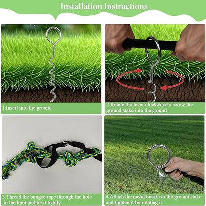 Dog Bungee Tug Toy,Interactive Outdoor Tether Ball Rope Toy with Stake for Small & Medium Dogs, Durable Tug of War Toy for Yard, Park, Camping