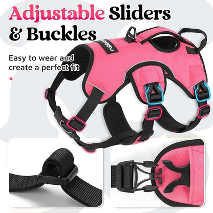 rabbitgoo Escape Proof Dog Harness, Soft Padded Full Body Pet Harness, Reflective Adjustable No Pull Vest with Lift Handle and Leash Clip for Large Dogs Walking Hiking Training, XL, Pink