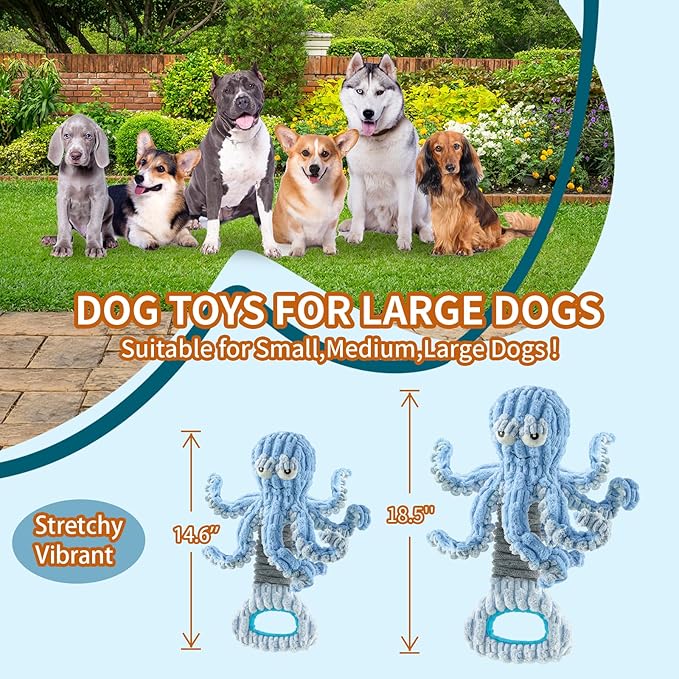 Squeaky Dog Toys, Octopus Dog Toy Interactive Tug of War Puppy Toy to Keep Them Busy(Blue)