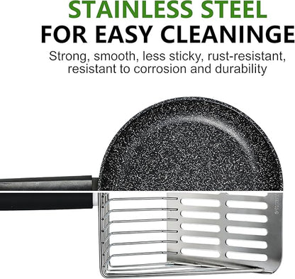 [2026 Version]Efficient Metal Cat Litter Scoop- Stainless Steel Cat Litter Scooper with Holder, Heavy Duty Litter Sifter, Pooper Scooper Kitty Litter Box Scooper-Cat Scooper for Litter Box Cleaning