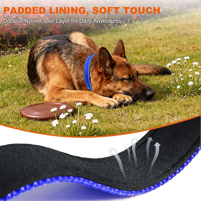 Taglory Reflective Dog Collar with Safety Locking Buckle, Soft Neoprene Padded Dog Collar for Extra Large Dogs, Metal D-Ring, Adjustable Nylon Neck Strap for Walking, Training & Running, NavyBlue, XL