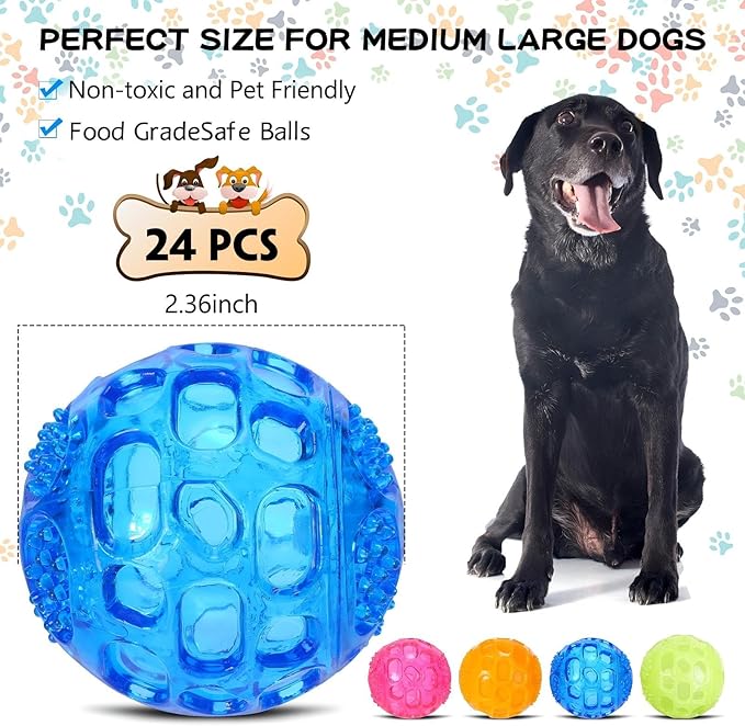 24 pcs 2.36'' Squeaky Dog Toy Balls Rubber Dog Toys for Playing Fetching Retrieving Durable Aggressive Chewers Teeth Cleaning and Training Balls for Medium, Small Dogs Puppy(Bright Color)