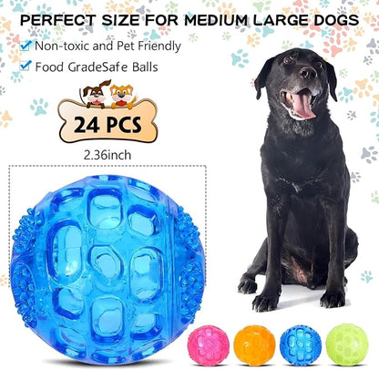 24 pcs 2.36'' Squeaky Dog Toy Balls Rubber Dog Toys for Playing Fetching Retrieving Durable Aggressive Chewers Teeth Cleaning and Training Balls for Medium, Small Dogs Puppy(Bright Color)