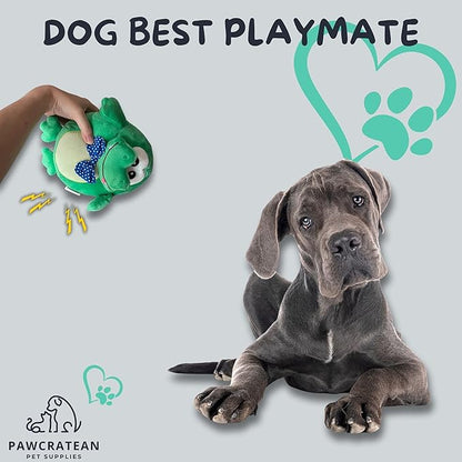 7" Squeaky Plush Toy for Puppies Small Dogs Self Etertainment Washable Soft Made [PET ONLY] (Green Frog)