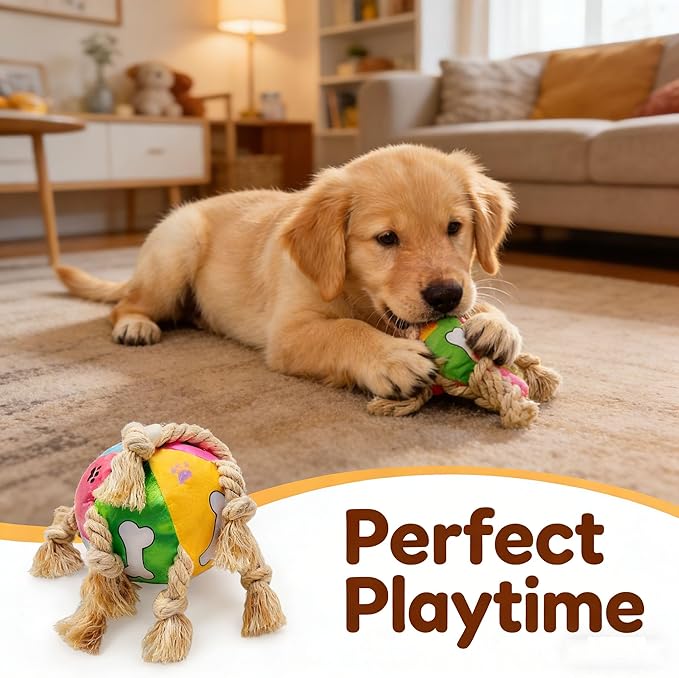 Indestructible Bear Dog Rope Toy with Rope for Aggressive Chewers, Tug of War Dog Toy Durable Chew-Resistant Interactive Ball for All Breeds (Tug Ball)