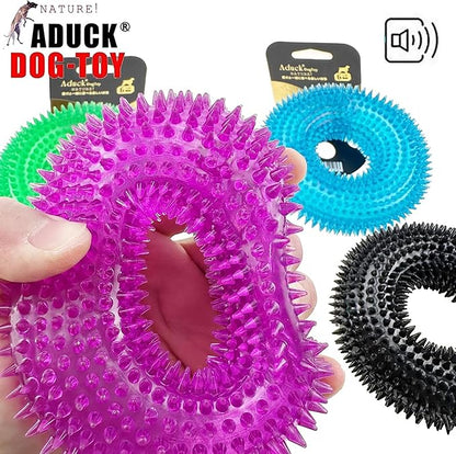ADUCK Dog Squeaky Chew Toys for Aggressive Chewers, Small Medium Large Dogs Teeth Cleaning Soft Natural Rubber Float Toy for Indoor Outdoor Water Pool, Donut Ring Design 4.92 inch, Crystal Purple