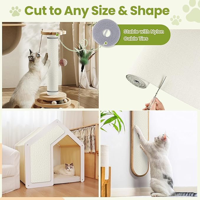 Cat Scratch Couch Furniture Protector, 78.7" x 15.8" Cat Scratcher Pad Deterrent from Cats Claws Scratching, DIY Sisal Carpet Cat Proof Couch Cover Replacement for Indoor Sofa, Wall, Door, Beige