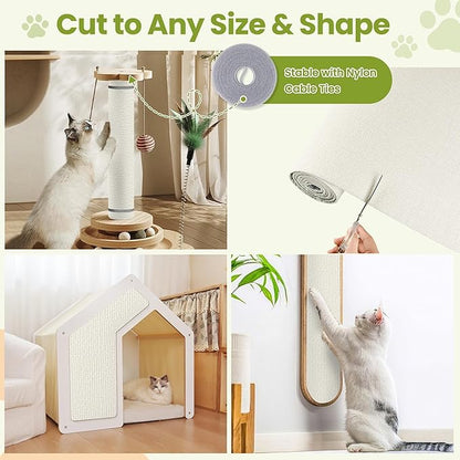Cat Scratch Couch Furniture Protector, 78.7" x 15.8" Cat Scratcher Pad Deterrent from Cats Claws Scratching, DIY Sisal Carpet Cat Proof Couch Cover Replacement for Indoor Sofa, Wall, Door, Beige