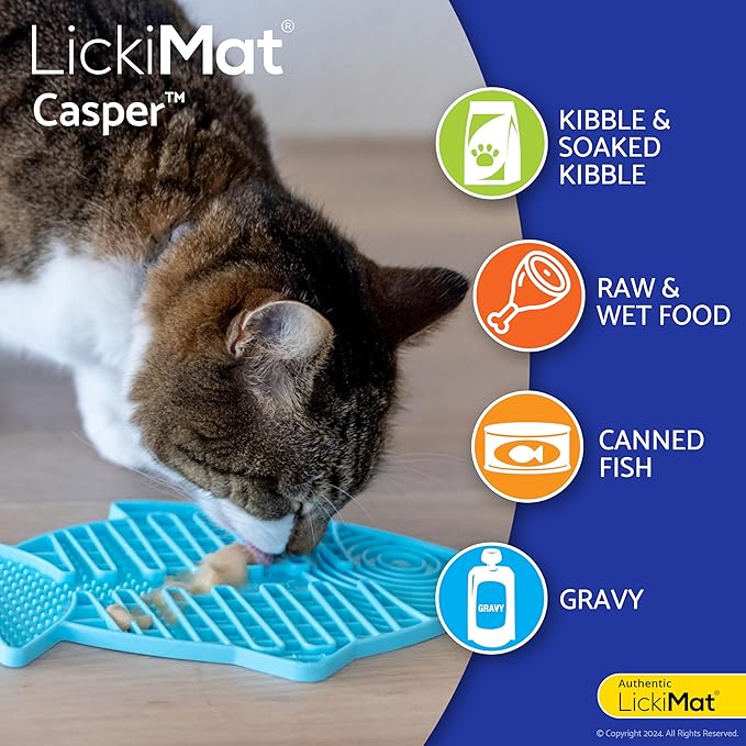 Lickimat Casper & Felix, Fish-Shaped Cat Slow Feeders Lick Mat, Boredom Anxiety Reducer; Perfect for Food, Treats and Anxiety Reduction. (Turquoise & Green)