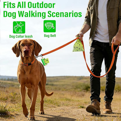 Dog Poop Bag Dispenser, Upgraded Aluminum Poop bag Holders for Leashes, Durable Leakproof Pet Waste Holder w/Carabiner Clip, 2 Rolls Waste Bags Included, Outdoor Dog Walking Travel (Green)
