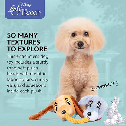 Disney for Pets Lady and The Tramp Rope Pet Toy 14in Dog Toys | Rope Tug Toy for Dogs Inspired by Lady and The Tramp with Crinkle and Squeaker