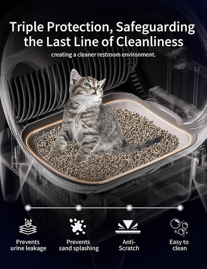 Self Cleaning Litter Box,95L Automatic Self Cleaning Cat Litter Box,Smart Electric Litter Box with App Control 8 Safety Sensors for Multiple Cats,Advanced Odor Control,Night Light OMCPET(Dark Gray)