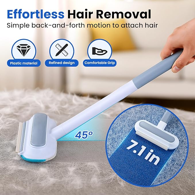 2 Pack Pet Hair Removal Tool, 2026 New 4 in 1 Dog Cat Hair Remover for Furniture, Reusable Pet Hairs Remover Brush with Extendable Handle, Multifunctional Fur Cleaner for Couch Carpets Bedding Clothes