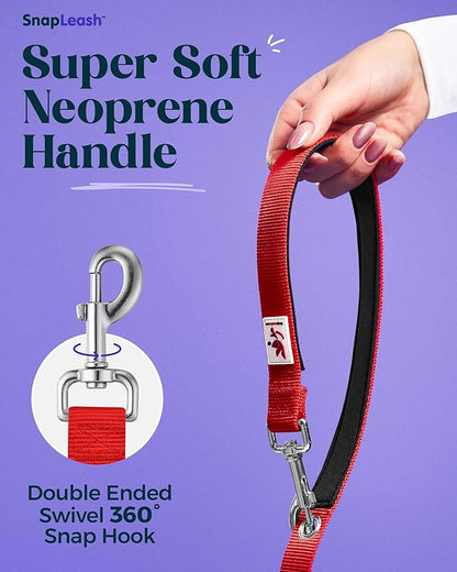 Hands-Free Dog Leash Training Running Snapleash, Waist & Shoulder Lead for Walking, Traffic Lead, Dual Pet Leash Adjustable for Large, Medium and Small Dog Breeds (RED, Large (1in x 7.5ft))