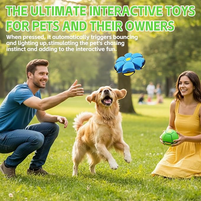 2PCS Magic Ball, Pop Up Ball with 6 LED, Dual-Form Bouncy Balls Indoor Outdoor Play, Dog Flying Disc, Interactive Pop Up Ball for Family Fun (Green and Blue)