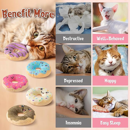 L1rabe Donut Catnip Stuffed Toys - 5Pcs National Pet Day Funny Dessert Organic Cat Toys Pet Supplies, Indoor Cats Chew Bite Teething Tools Kittens Catmint Birthday Gifts Interactive Supplies