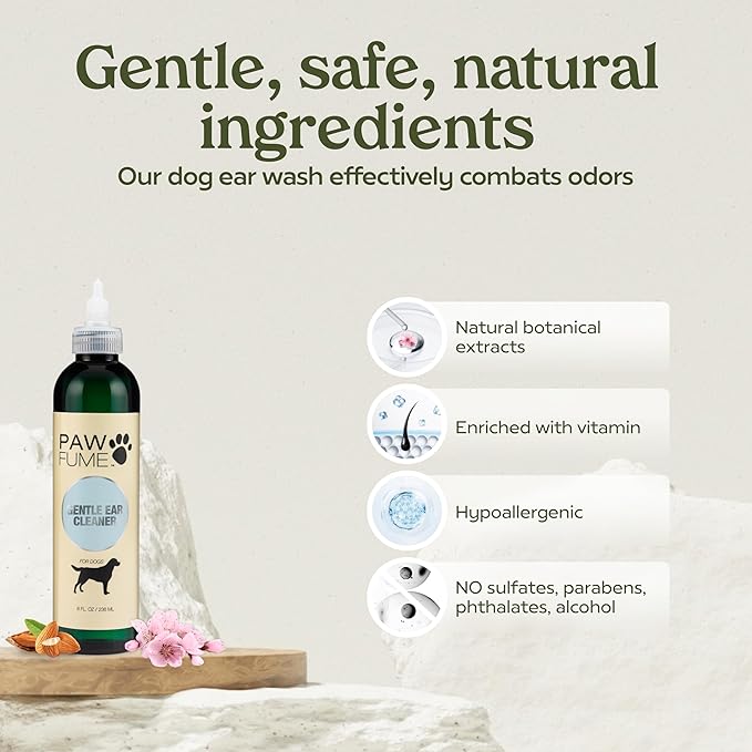 Pawfume Dog Ear Cleaner Solution, 4-Pack – Soothe Itchy Ears Instantly – With St. John’s Wort & Almond Extracts, Vet-Certified Formula, Alcohol-Free & Sulfate-Free – Dog Ear Wash For All Breeds