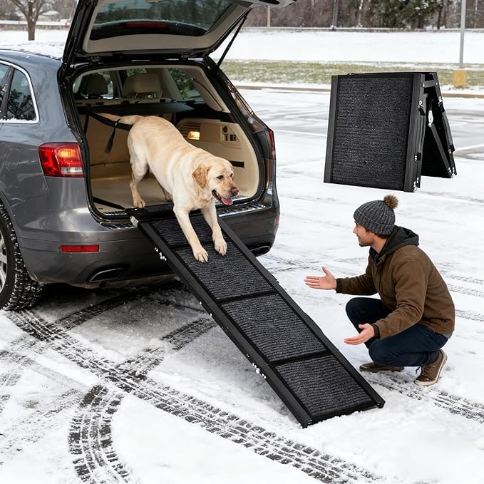 GarveeLife Dog Ramp for Cars - 63 in Long & 17 in Wide Folding Pet Ramp for Large Dogs with Non-Slip Surface Portable Dog Car Ramp for SUV Car & Truck, Outdoor Dog Ramp Up to 250 LBS