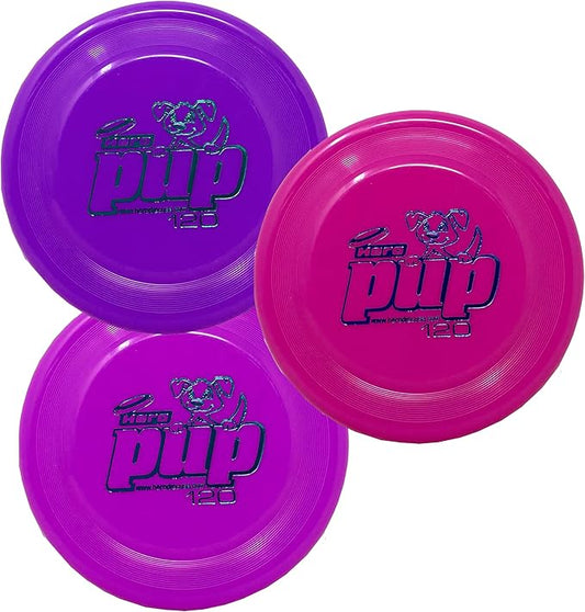 Hero Disc USA Hero Pup 120 Mini Dog Disc, Outdoor Dog Toy and Mini Disc, Small Dog Flying Disc Pack of 3 (Colors Will Vary)