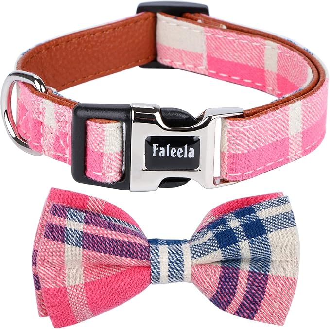 Faleela Soft &Comfy Bowtie Dog Collar,Detachable and Adjustable Bow Tie Collar,for Small Medium Large Pet (Large(Pack of 1), Pink)