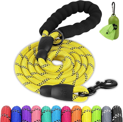 Joytale Dog Leash for Large Dogs, Heavy Duty Nylon Leashes with Comfortable Padded Handle and Highly Reflective Threads, Ideal for Walking and Training, Yellow, 6'×1/2''