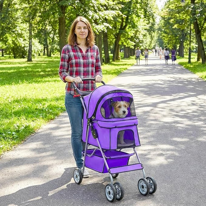 BestPet Pet Stroller Cat Dog Cage Stroller Travel Folding Carrier