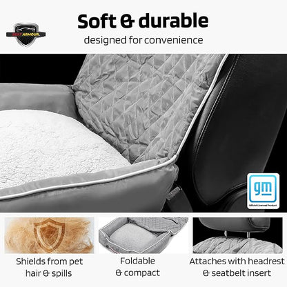 Seat Armour Pet2Go Grey Car Pet Bed and Seat Cover – Soft, Comfortable Travel Bed for Pets – Universal Fit, Easy to Install, Machine Washable
