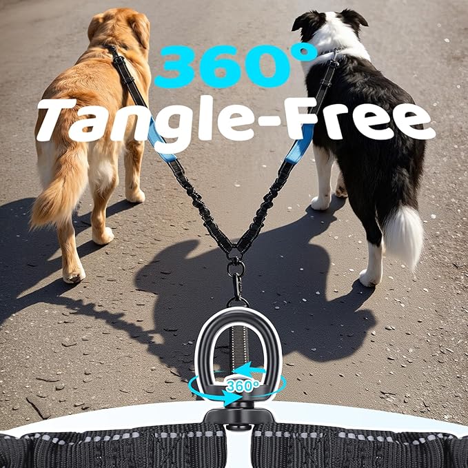Hands Free Leash for 2 Large Dogs, No Tangle Waist Walking Bungee Leash, 6-8 FT Dual Dog Leashes(50-150 lbs)