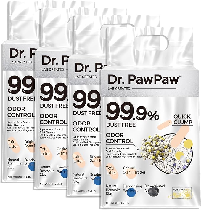 Tofu Cat Litter, Dr. PawPaw Clumping Cat Litter, Natural Tofu Scent 18 lb, Dust-Free Keep Kitty Tidy, Superior Odor Control Keep Step Fresh