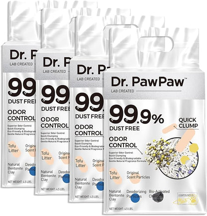 Tofu Cat Litter, Dr. PawPaw Clumping Cat Litter, Natural Tofu Scent 18 lb, Dust-Free Keep Kitty Tidy, Superior Odor Control Keep Step Fresh