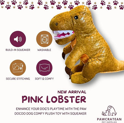 7" Squeaky Plush Toy for Puppies Small Dogs Self Etertainment Washable Soft Made [PET ONLY] (Brown Dinosaur)