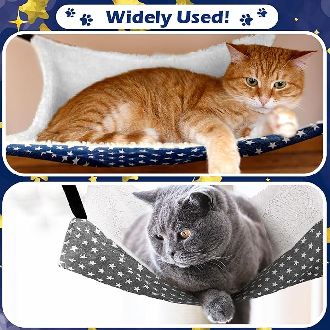 Jetec 2 Pack Cat Hammock for Cage, Catio Accessories Reversible Soft Cats Bed with Adjustable Straps and Hooks Double-Sided Linen and Fleece Hanging Hammock for Cats, Kitten(Pentagram,L)