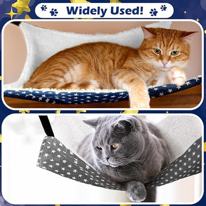Jetec 2 Pack Cat Hammock for Cage, Catio Accessories Reversible Soft Cats Bed with Adjustable Straps and Hooks Double-Sided Linen and Fleece Hanging Hammock for Cats, Kitten(Pentagram,L)