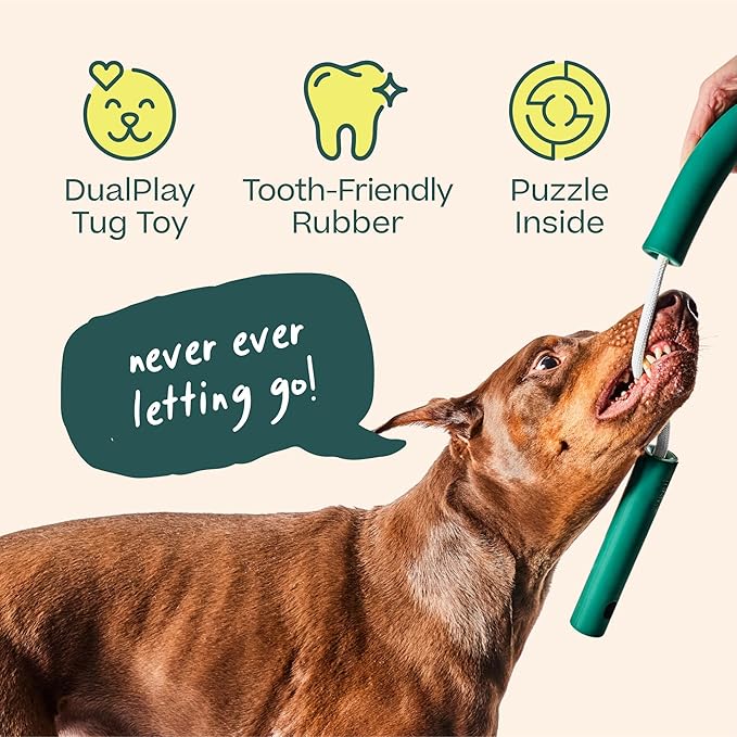 WOOF Nomchucks - Dual Puzzle Feeder Enrichment Dog Toy and Tug Toy with 3 Interactive Zones - Designed with Long-Lasting Nylon Rope and Natural Rubber - Pairs Puzzle Treats