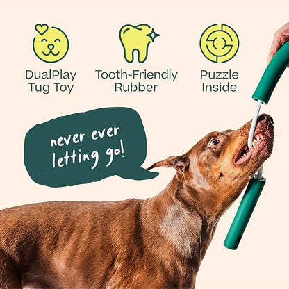 WOOF Nomchucks - Dual Puzzle Feeder Enrichment Dog Toy and Tug Toy with 3 Interactive Zones - Designed with Long-Lasting Nylon Rope and Natural Rubber - Pairs Puzzle Treats