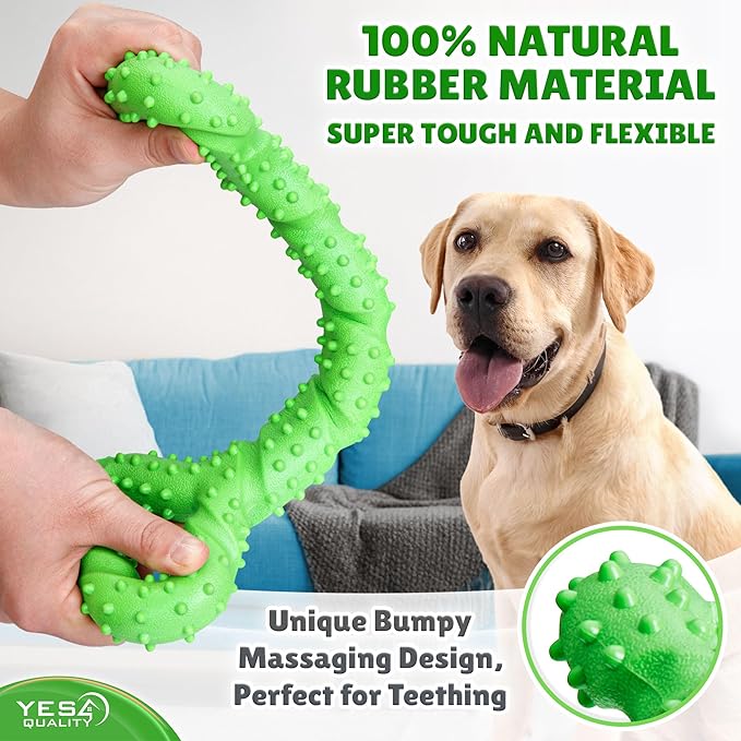 YES4QUALITY Dog Chew Toy - Durable Chew Bone for Medium & Large Dogs - 13", Green - Tough Rubber Tug-of-War Bone Pet Toy for Aggressive Chewers - Bumpy Design for Puppy Teething
