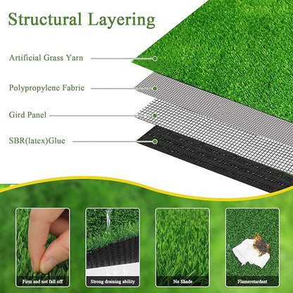 Bsmathom Artificial Grass Rug Indoor Outdoor Rug, 3x5Ft Dog Grass Mat with Drainage Holes, Synthetic Artificial Grass Turf Fake Grass Rug for Balcony Garden Lawn Landscape, 3x5Ft