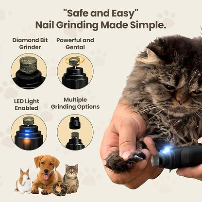 2-in-1 Dog Nail Clippers & Cat Nail Clipper with 2 LED Lights, USB Rechargeable with Safety Guard, Low Noise Grooming Tool for Small, Medium & Large Dog and Cat Nail Trimmer (Black)