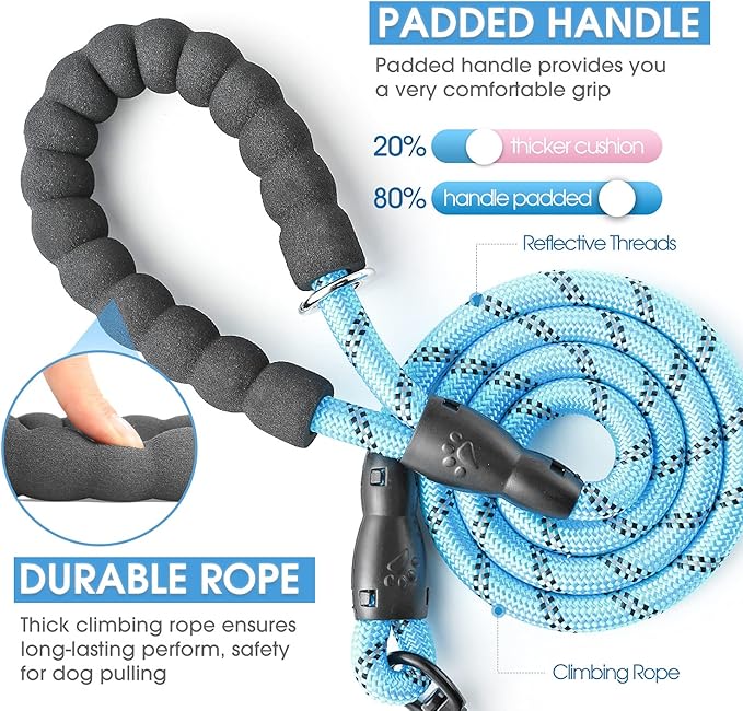 BAAPET 2/4/5/6 FT Dog Leash with Comfortable Padded Handle and Highly Reflective Threads for Small Medium and Large Dogs (4FT-1/2'', Blue)
