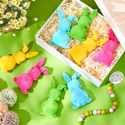 Leyndo 24 Pieces Plush Easter Bunny Dog Toys 6 Inch Pastel Colors Bunny Shaped Easter Dog Squeaky Toys for Pet Gifts Teething Chew Supplies