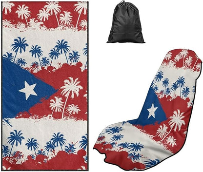 SEANATIVE Car Towel Seat Covers, Washable Seat Protector, One Towel Cushion Cover, Fit Beach Swimming Outdoor Sports, Universal Fit Most Cars Trucks SUVs, Puerto Rico Flag Palm Print